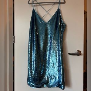 Plus Size Blue Sequined Dress